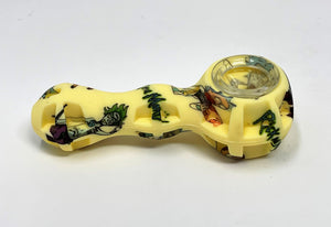 Collectible 4" Thick Silicone Hand Pipe Glass Bowl w/Tool & Compartment R&M