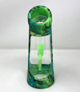 Silicone & Thick Glass 9" Horne Bong Glow in the Dark Design w/Blue Skull Bowl