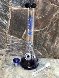 15" Heavy 9mm Thick Glass Beaker Bong w/Ice Catchers & Blue Diamond Shaped Bowl - Buzzin' Around