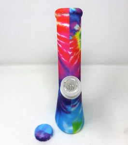 Tie Die Silicone Detachable Unbreakable 9" Bong Quartz Bowl w/Screen Built in