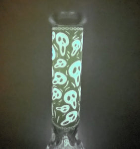 Thick Glass Best 14" Beaker Bong with Glow in the Dark Skull Blue Yellow Bowl