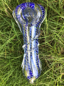 Best 3.5" Glass Hand Pipe Blue Swirl Glass Swirl on Handle Zipper Padded Pouch - Volo Smoke and Vape