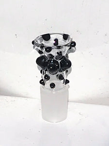 Glass Art 18mm Male Thick Glass Slide Bowl - Black Speckled Notches