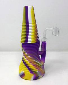Purple n' Gold Silicone Detachable Unbreakable 8" Rig Thick Glass Quartz Banger