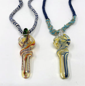 Great Gift! Unisex Hemp Lanyard/Necklace with Functional Glass Hand Pipe (2 Pack)