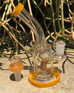 New! 6" Water Rig with Colored Shower Perc 14mm Herb Bowl - Golden