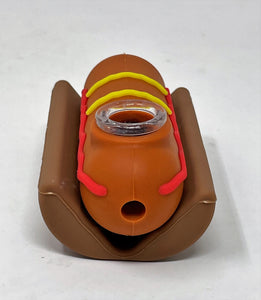 Celebrate the Season! Have your own special BBQ with this HOT DOG...3.5" Collectible Silicone Hand Spoon Pipe w/Glass bowl
