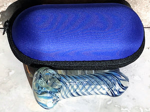 3.5" Spoon Pipe Fumed Thick Glass Blue Swirl Zipper Padded Hard Case - Blue