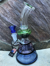 8" Beautiful High Med Glass Beaker/Rig w/Shower Perc & 14mm Male Bowl - Green, Pink, Purple II