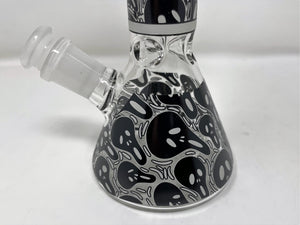 8" Thick Glass Beaker Bong Black Skull Design Glow in the Dark - Scary Faces II
