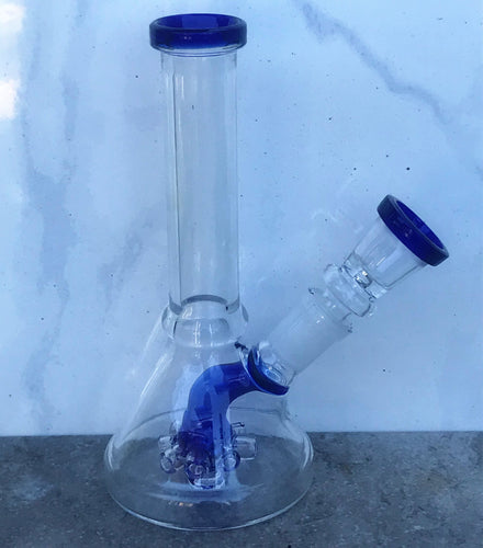 6” Straight Neck Glass Beaker Base Bong w/14mm Male Bowl Slide - Blue