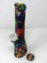 Silicone Detachable Unbreakable 8.5" Bong w/Glass Screen Bowl Fire Graphic Design