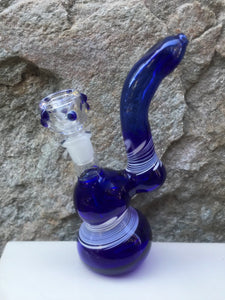 New! Handmade 6" Bubbler/Pipe Blue Glass with 14mm Male Bowl - Why Not?