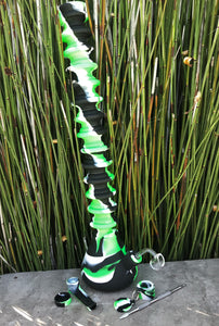 10" Thick Silicone Detachable Bong with Quartz Banger, Dab Tool & Silicone Hand Pipe - Black, Lime & White