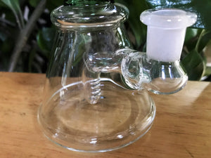 7" Glass Buzz Beaker Shower Perc Water Bong w/Green Bent Neck & 2-14mm Male Slide Bowls