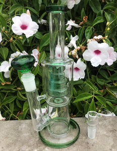 10.5" Thick Glass Water Rig Perc. Large Green Diamond Bowl + Bowl