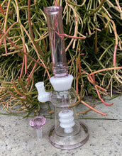 Beautiful Pink 12" Straight Thick Glass Rig Shower Perc 14mm Pink Diamond Bowl