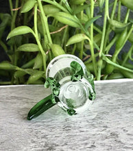 Thick Glass 14mm Female Slide Bowl with Green Horn Handle