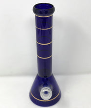 10"Glass Beaker Bong w/Ring Design & 2 - 14mm Bowls - Sapphire & Gold