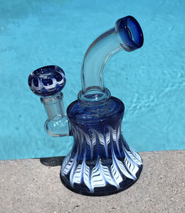 6" Thick Glass Beaker Rig w/Blue Design Matching Design 14mm Male Bowl - Blew By You