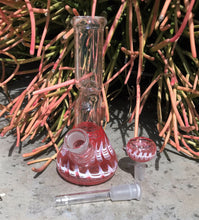 8" Beaker Zong Bong in Decorative Red Design w/Matching 14mm Male Bowl