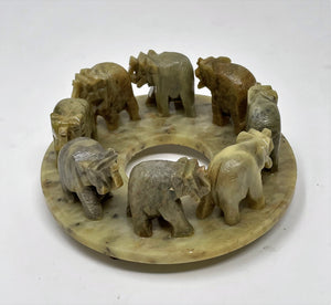 Decorative Circle of Elephants Figurines in Hand Carved Stone