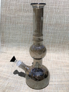 11" Double Globe Bong in Transparent Smoke Glass w/14mm Male Slide Bowl - Grey Haze