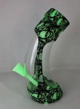 Silicone & Glass 9" Horne Bong - Green Glow in the Dark Skulls & Skull Bowl