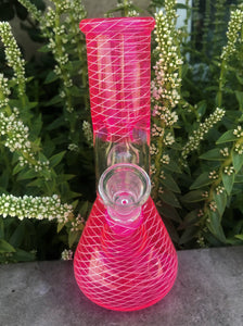 Hot Pink 8" Beaker Bong Dome Perc Ice Catchers, Glass Stem with Bowl