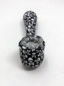 Silicone Sherlock 5.5" Hand Pipe w/Glass Bowl Skull & Cross Bones Design