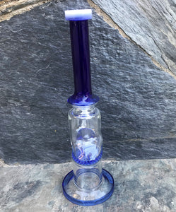 11.5" Thick Glass Blue Zong Rig with Honeycomb Perc & 14mm Herb Bowl - Blue Ice