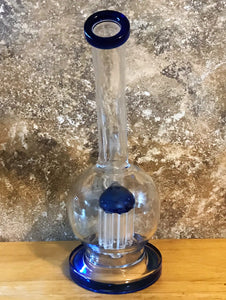 8" Bent Neck Glass Bong Rig + 6 Arm Tree Perc & 2- 14mm Male Slide Bowls - Blue Midnight