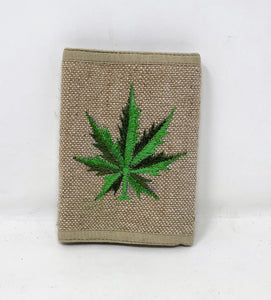 100% Organic Hemp Tri Fold Unisex Wallet 2 Shade Embroidered Green Leaf