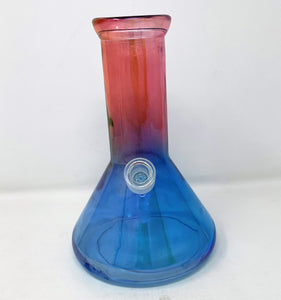 8" Blue & Pink Two Tone Transparent Glass w/Wide Beaker Bong & 2 - Bowls