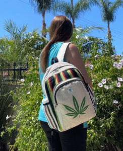 All Natural Handmade Pure Hemp Backpack with LapTop Sleeve inside - Marijuana Leaf Design