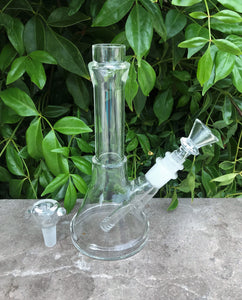 8" Thick, Straight Glass Beaker Bong w/2 - 14mm Slide Bowls - All Clear