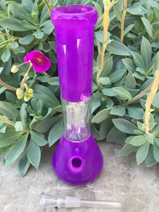 12" Beaker Bong Thick Glass 4 Arm Tree Perc Glass Stem with Bowl, Screens - *Mardi Gras Collection