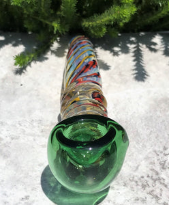 New! 7" Thick Fumed Glass Sherlock Hand Pipe Swirl with Green Bowl