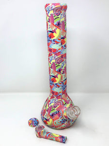 Colorful Multi Designs Silicone Detachable Beaker Bong Pipe w/Silicone Hand Pipe
