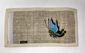 Handmade Hemp Wallet with Embroidered Butterfly Design