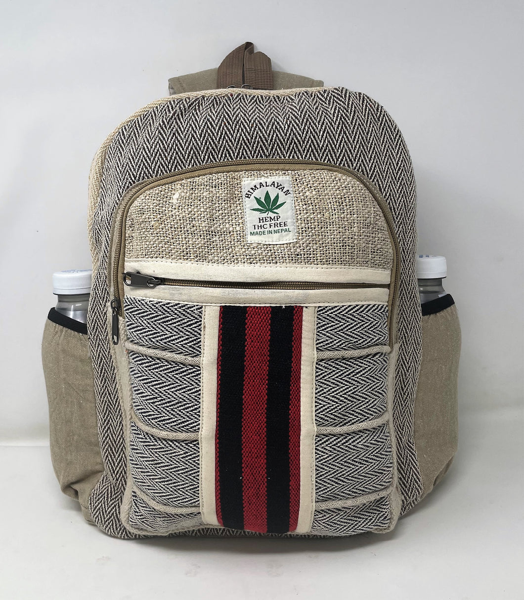 Hemp Simple Multi Pocket Backpack with Laptop Sleeve - Unique Pattern