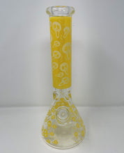 Thick Glass Best 14" Beaker Bong with Glow in the Dark Skull Blue Yellow Bowl