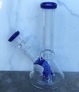 6” Straight Neck Glass Beaker Base Bong w/14mm Male Bowl Slide - Blue