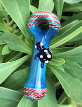4" Thick Glass Spoon Hand Pipe Dicro Red & Royal with Turtle Design
