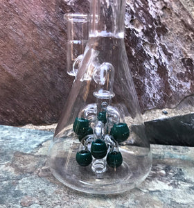 Best Thick Glass 10" Beaker Rig, 9 Arm Shower Tree Perc w/2 - 18mm Male Slide Bowls - Green Drops