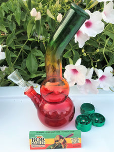 Bent Neck 8" Rasta Best Water Bong 3 Part Mini Grinder Bob Marley Rolling Papers - Volo Smoke and Vape