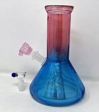 8" Blue & Pink Two Tone Transparent Glass w/Wide Beaker Bong & 2 - Bowls