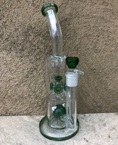 12.5" Collectible Thick Glass Rig - Cat Face 5 Shower Percs w/18mm Bowl - Money