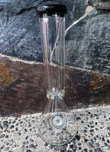 Best Thick Clear Glass 14" Beaker Bong Single Horne Bowl w/7 holes screen