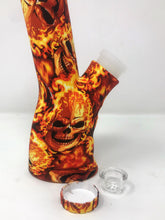 Silicone Detachable Unbreakable 8.5" Bong w/Glass Screen Bowl Fire Skull Design